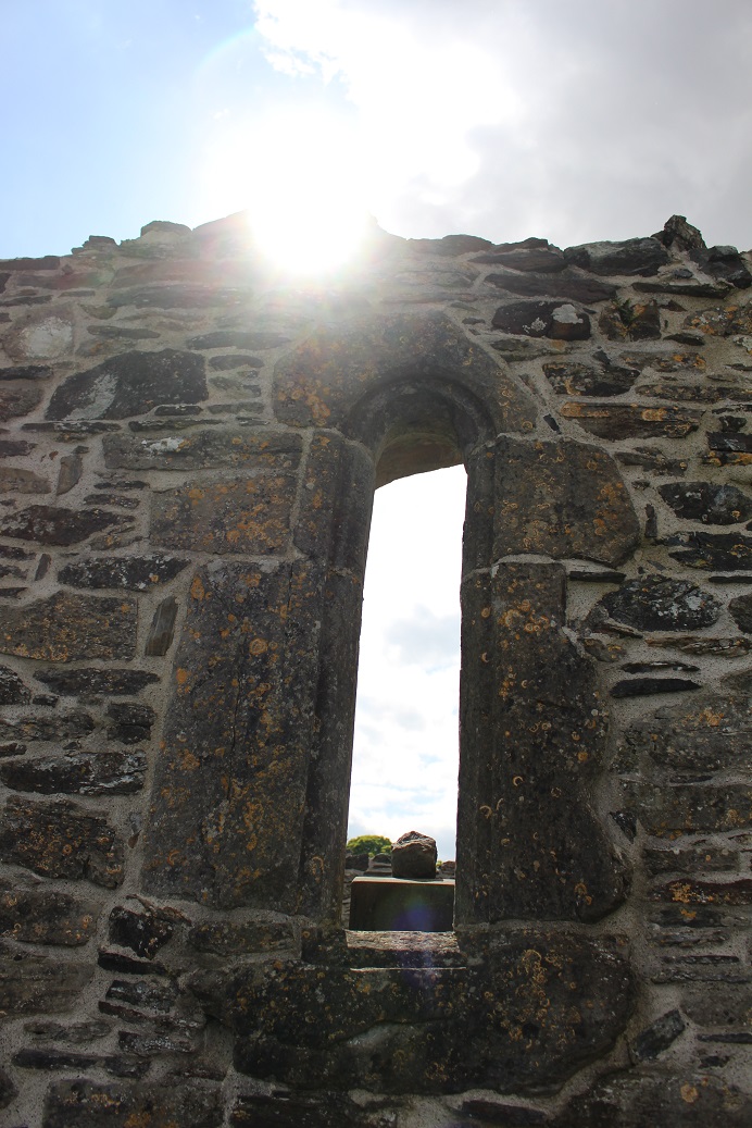 Stone window in historic church ruins at Gartan, County Donegal
