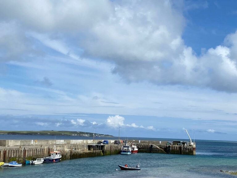 A view of Magheroarty Pier from the Sli Cholmcille walk.